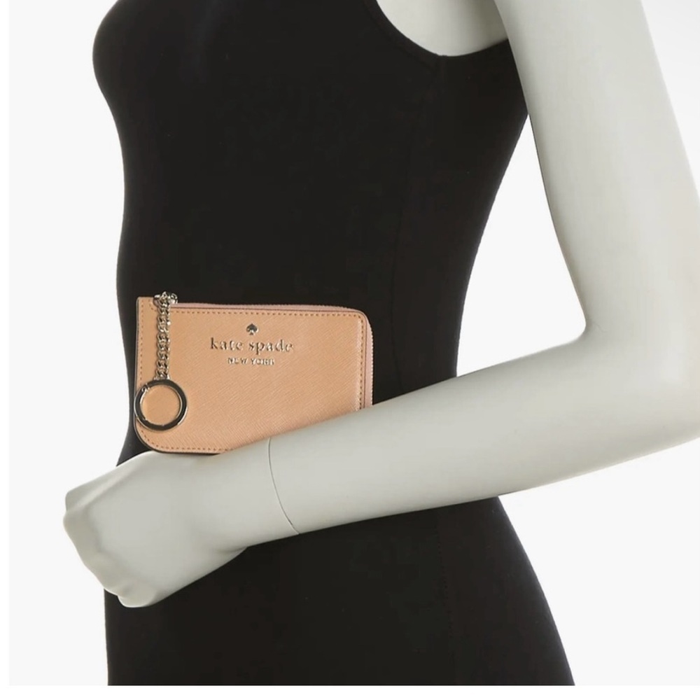Kate Spade Fawn Tan Keychain Wallet Medium Zip Cardholder, Coin Holder Purse - Picture 2 of 6
